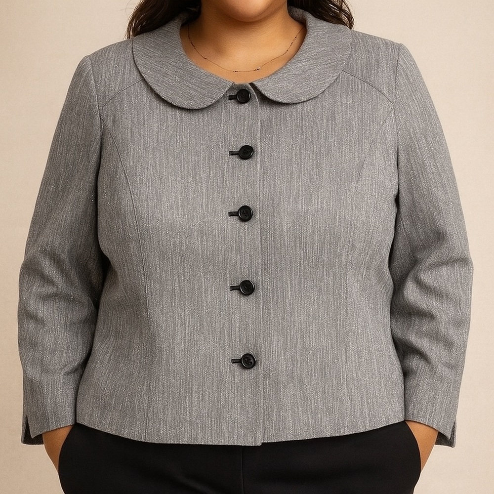 PENDLETON Gray Textured‎ Wool/Silk Blend Peter Pan Collar Blazer Size 12 Y2K-era